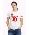 TÜRKİYE Ay Yıldız Baskılı 10 Numara Forma Tişört Taraftar T-Shirt - Beyaz