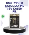 Type-c Usb İle Hızlı Şarj Edilebilir Aa Kalem Pil | 1.5v Lityum | Çiftli Paket