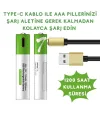 TypeC ile Şarjolabilen 4 lü AAA 1.5V Lityum İnce Şarjlı Kalem Pil 750 mAH Uzun Ömürlü
