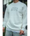 Üç İplik Bisiklet Yaka Baskılı SweatShirt - Beyaz