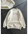 Üç İplik Bisiklet Yaka Baskılı SweatShirt - Beyaz