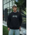 Üç İplik Bisiklet Yaka Baskılı SweatShirt - Siyah