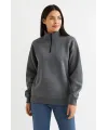 Üç İplik Dık Yaka Yarım Fermuarlı SweatShirt - Antrasit