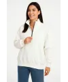 Üç İplik Dık Yaka Yarım Fermuarlı SweatShirt - Beyaz