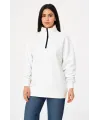 Üç İplik Dık Yaka Yarım Fermuarlı SweatShirt - Beyaz