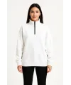 Üç İplik Dık Yaka Yarım Fermuarlı SweatShirt - Beyaz