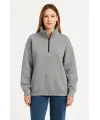 Üç İplik Dık Yaka Yarım Fermuarlı SweatShirt - Gri