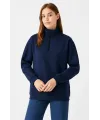 Üç İplik Dık Yaka Yarım Fermuarlı SweatShirt - Lacivert