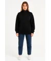 Üç İplik Dık Yaka Yarım Fermuarlı SweatShirt - Siyah