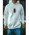 Üç İplik Kapşonlu Baskılı Oversize SweatShirt- Beyaz