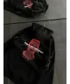 Üç İplik Kapşonlu Baskılı Oversize SweatShirt- Siyah
