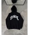Üç İplik Kapşonlu Baskılı Oversize SweatShirt- Siyah
