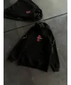 Üç İplik Kapşonlu Baskılı Oversize SweatShirt- Siyah