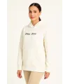 Üç İplik Kapşonlu ön Ve Arka Baskılı SweatShirt Hoodie- Beyaz
