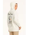 Üç İplik Kapşonlu ön Ve Arka Baskılı SweatShirt Hoodie- Beyaz
