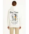 Üç İplik Kapşonlu ön Ve Arka Baskılı SweatShirt Hoodie- Beyaz