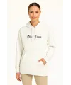 Üç İplik Kapşonlu ön Ve Arka Baskılı SweatShirt Hoodie- Beyaz