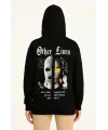 Üç İplik Kapşonlu ön Ve Arka Baskılı SweatShirt Hoodie- Siyah