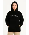 Üç İplik Kapşonlu ön Ve Arka Baskılı SweatShirt Hoodie- Siyah