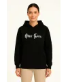 Üç İplik Kapşonlu ön Ve Arka Baskılı SweatShirt Hoodie- Siyah
