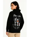 Üç İplik Kapşonlu ön Ve Arka Baskılı SweatShirt Hoodie- Siyah
