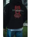 Üç İplik Kapüşonlu Baskılı Oversize SweatShirt- Siyah