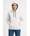 Üç İplik Kapüşonlu Kanguru Çepli SweatShirt Hoodie - Beyaz