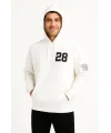 Üç İplik Kapüşonlu Ön Ve Arka Baskılı SweatShirt Hoodie - Beyaz