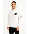 Üç İplik Kapüşonlu Ön Ve Arka Baskılı SweatShirt Hoodie - Beyaz