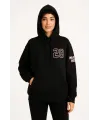 Üç İplik Kapüşonlu Ön Ve Arka Baskılı SweatShirt Hoodie - Siyah