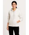 Üç İplik Kapüşonlu Tam Fermuarlı Kanguru Çepli SweatShirt Hoodie - Beyaz