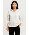 Üç İplik Kapüşonlu Tam Fermuarlı Kanguru Çepli SweatShirt Hoodie - Beyaz