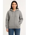 Üç İplik Kapüşonlu Tam Fermuarlı Kanguru Çepli SweatShirt Hoodie - Gri