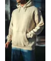 Üç İplik Penye Kapşonlu Basic SweatShirt - Bej