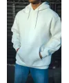 Üç İplik Penye Kapşonlu Basic SweatShirt - Beyaz