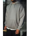 Üç İplik Penye Kapşonlu Basic SweatShirt - Boyalı Gri