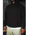Üç İplik Penye Kapşonlu Basic SweatShirt - Siyah