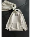 Üç İplik Penye Uzun Kol Kapşonlu Baskılı SweatShirt - Beyaz