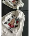 Üç İplik Penye Uzun Kol Kapşonlu Baskılı SweatShirt - Beyaz