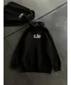 Üç İplik Penye Uzun Kol Kapşonlu Baskılı SweatShirt - Siyah