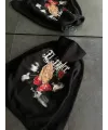 Üç İplik Penye Uzun Kol Kapşonlu Baskılı SweatShirt - Siyah