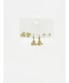 Üç Yaprak Çiçek Detaylı Altılı Küpe - Kp00559