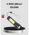 Ultra Dayanıklı 4 Mod Şarjlı Işıldak | Suya Ve Darbeye Dayanıklı | 100.000 Saat Led Ömrü