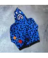 Unisex 2 İplik Bape Kapüşonu Fermuarlı Hırka - Mavi