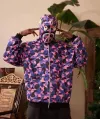 Unisex 2 İplik Bape Kapüşonu Fermuarlı Hırka - Mor