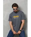 Unisex Basic Bisiklet Yaka Oversize T-Shirt - Füme