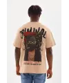 Unisex Baskılı Oversize T-Shirt - Bej