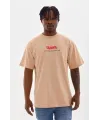 Unisex Baskılı Oversize T-Shirt - Bej
