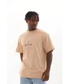 Unisex Baskılı Oversize T-Shirt - Bej