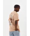 Unisex Baskılı Oversize T-Shirt - Bej